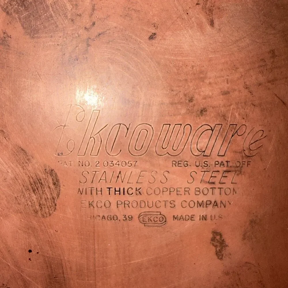 Vintage EKCO Ekcoware Copper Bottom Stainless Steel Frying Pan Skillet USA